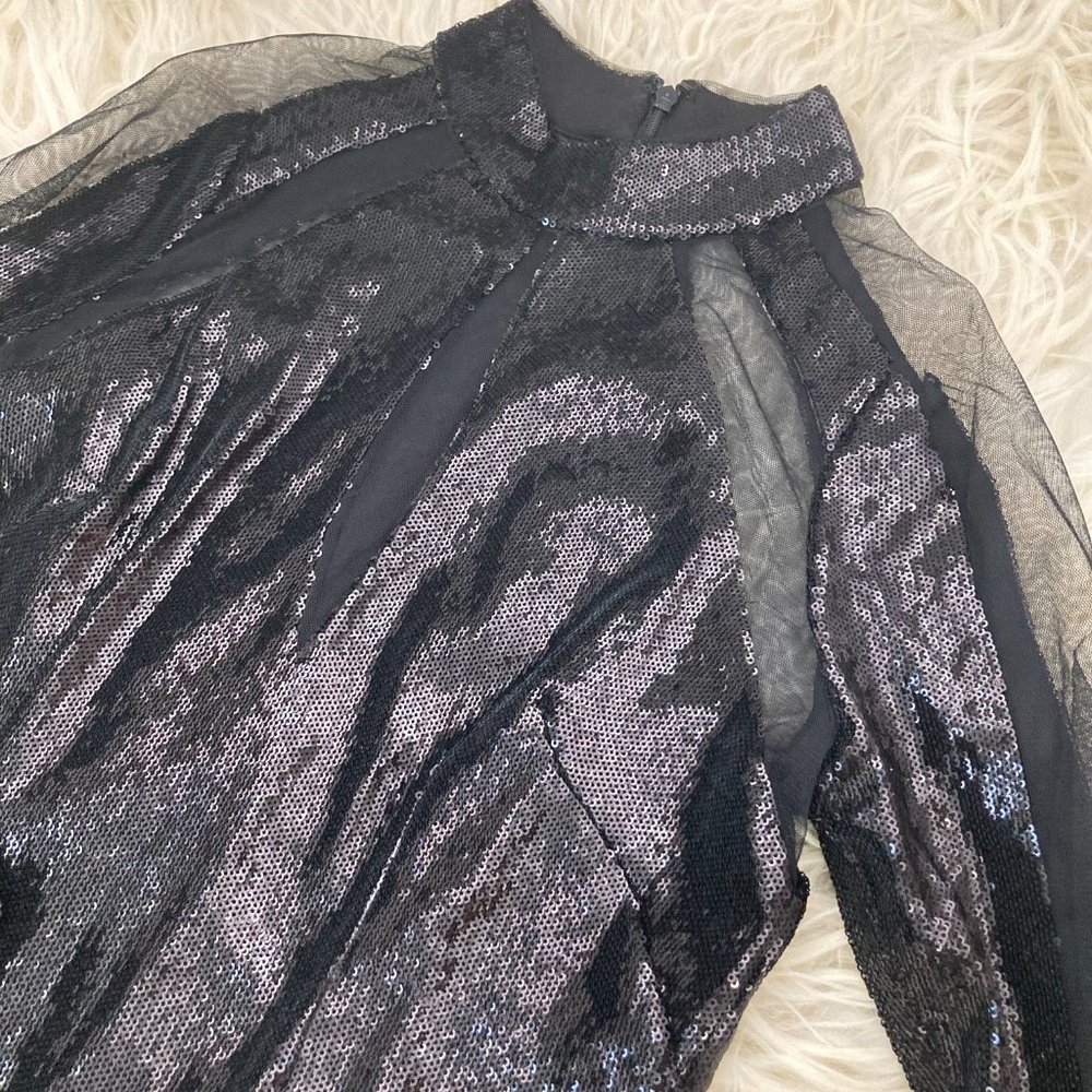 Aidan By Aidan Mattox Sequin & Mesh Inset Mock-Neck Long-Sleeve - Picture 8 of 13